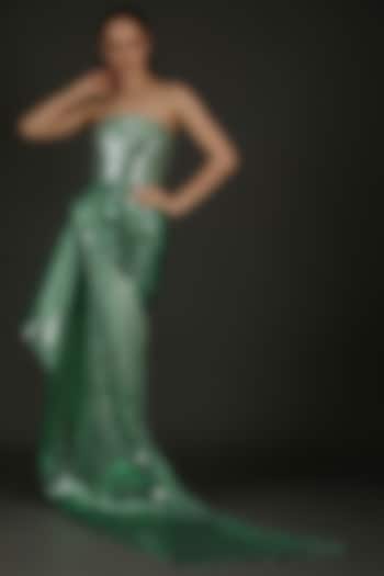 Green Metallic Moulded Wedding Gown by Amit Aggarwal at Pernia's Pop Up Shop