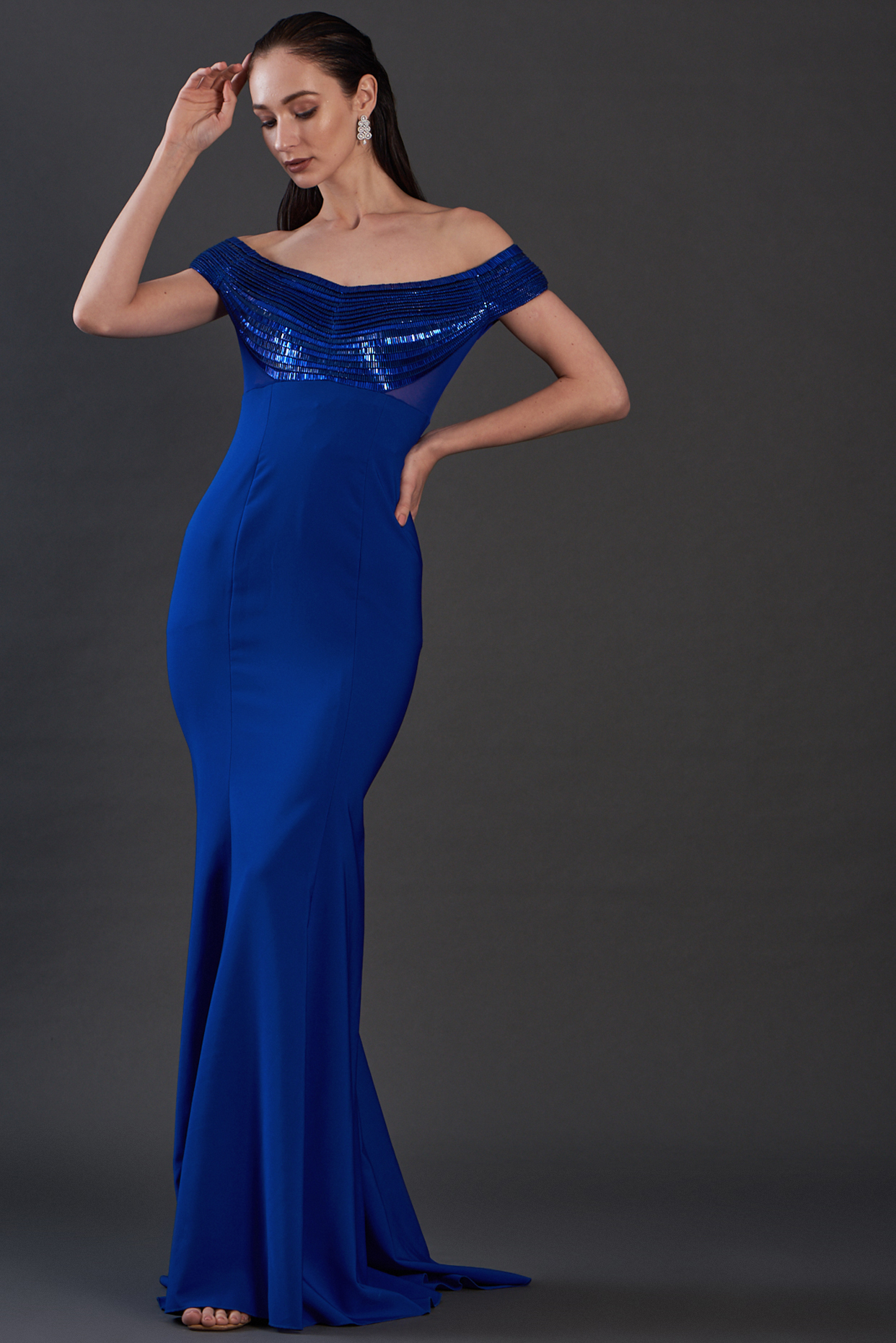 Cobalt Blue Chiffon Wedding Gown by Amit Aggarwal at Pernia's Pop Up Shop