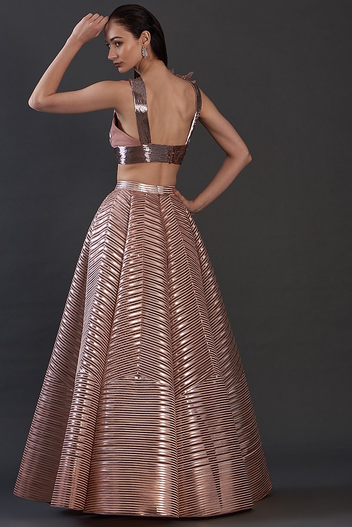 Blush Pink Polymer Striped Bridal Lehenga Set by Amit Aggarwal at Pernia's Pop Up Shop