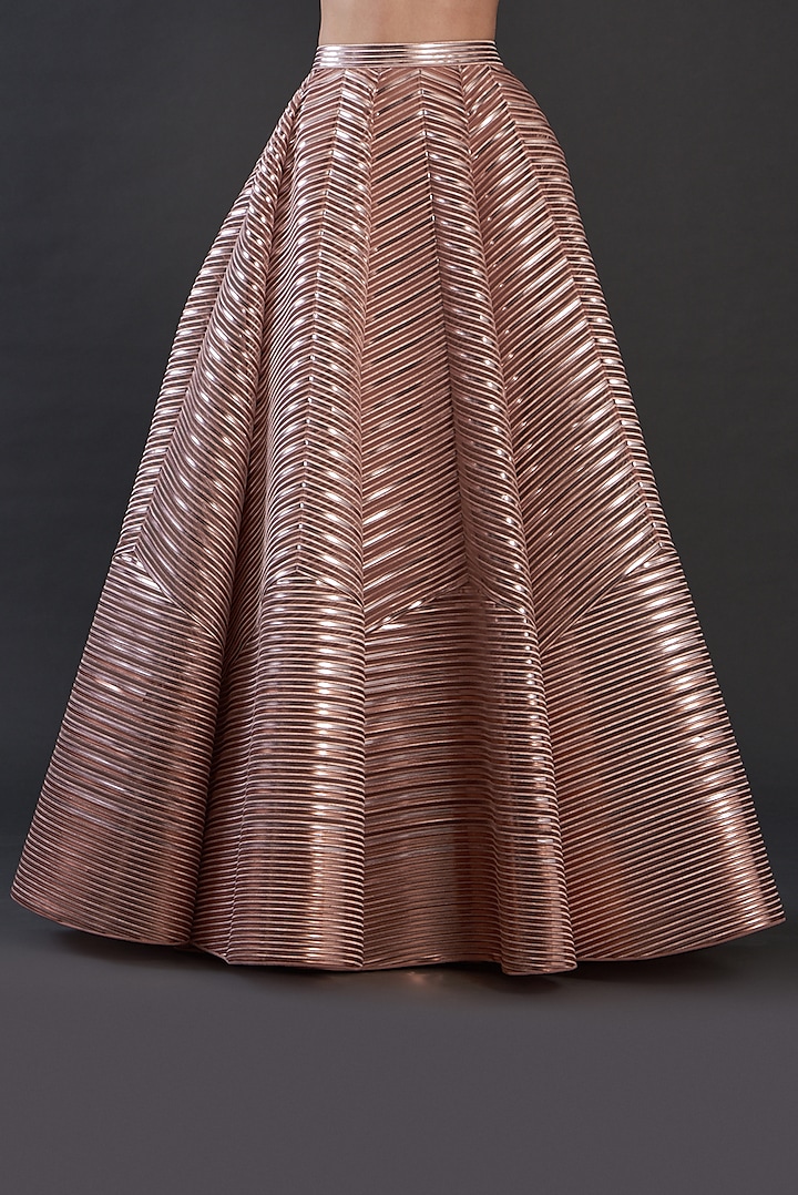 Blush Pink Polymer Striped Bridal Lehenga Set by Amit Aggarwal at Pernia's Pop Up Shop