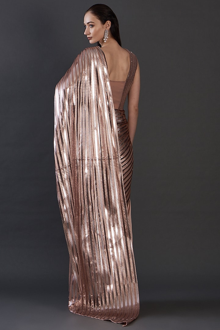 Blush Pink Crinkled Chiffon & Satin Lycra Wedding Gown by Amit Aggarwal at Pernia's Pop Up Shop