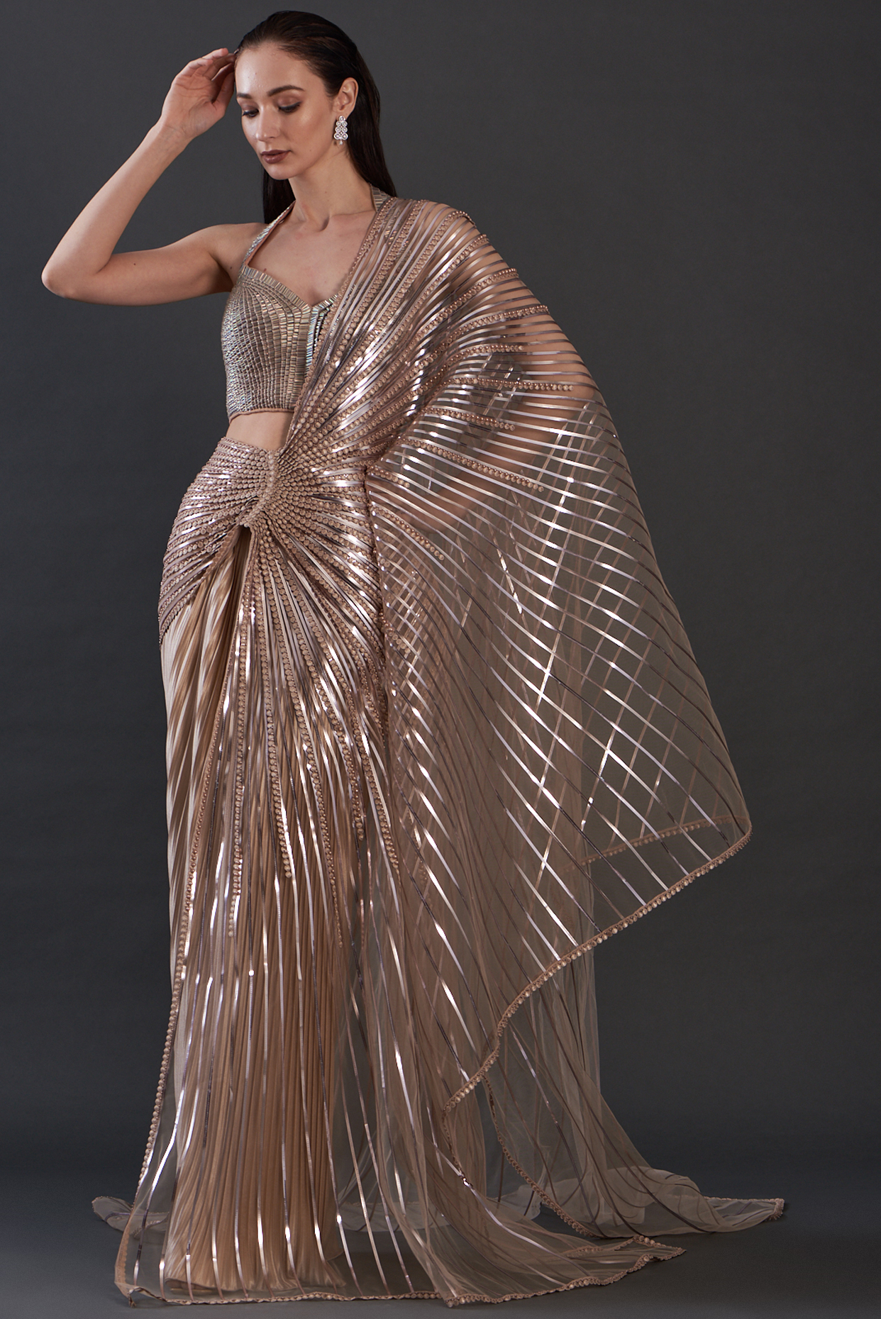 Blush Pink Tulle Saree Set by Amit Aggarwal