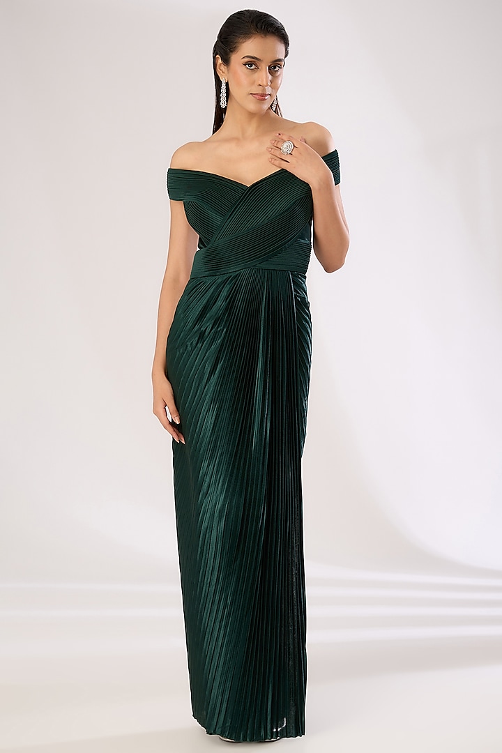 Emerald Green Metallic Polymer Engagement Gown by Amit Aggarwal at Pernia's Pop Up Shop