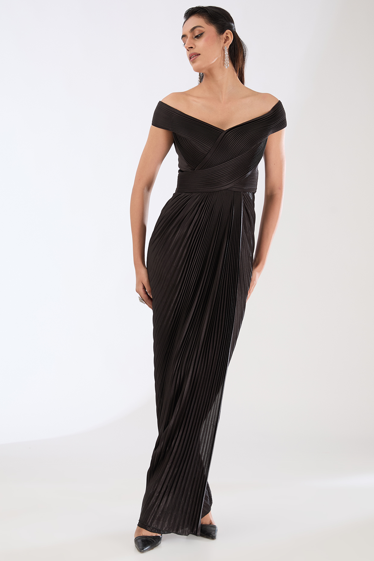Black Interlock Jersey Engagement Gown by Amit Aggarwal at Pernia's Pop Up Shop