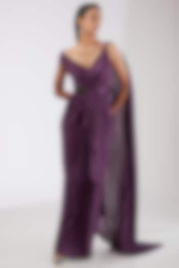 Berry Colored Crepe Chiffon & Metallic Polymer Reception Saree by Amit Aggarwal at Pernia's Pop Up Shop