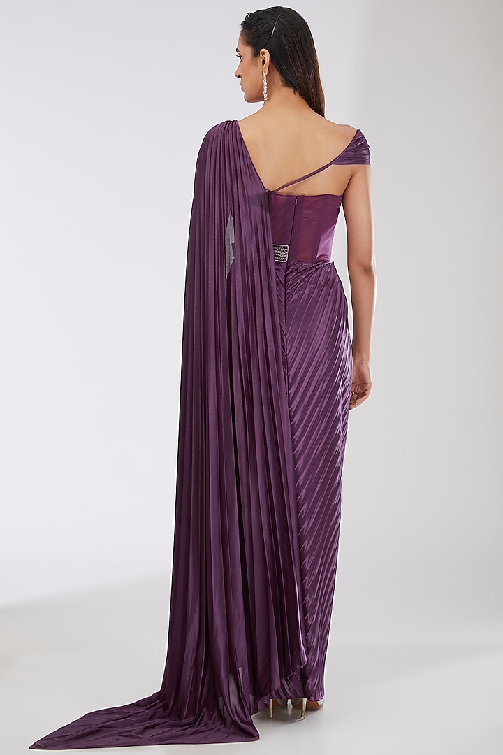 Berry Colored Crepe Chiffon & Metallic Polymer Reception Saree by Amit Aggarwal at Pernia's Pop Up Shop