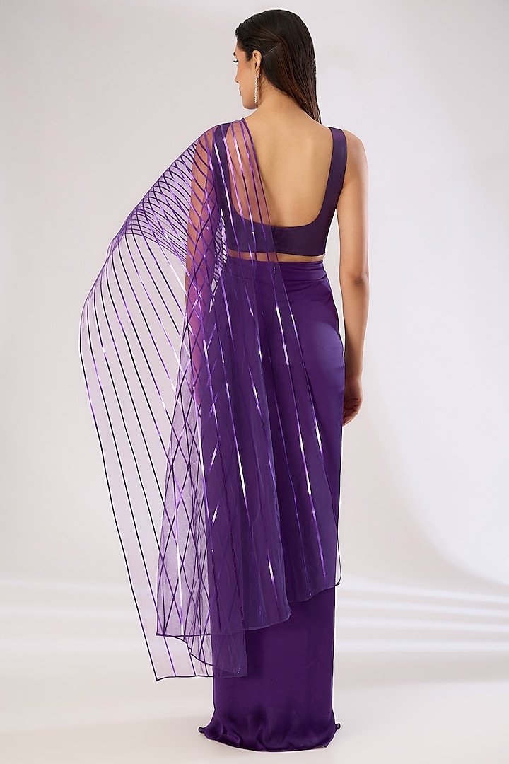 Purple Metallic Polymer Draped Skirt Wedding Saree Set by Amit Aggarwal at Pernia's Pop Up Shop