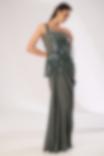 Charcoal Metallic Polymer Engagement Gown by Amit Aggarwal at Pernia's Pop Up Shop