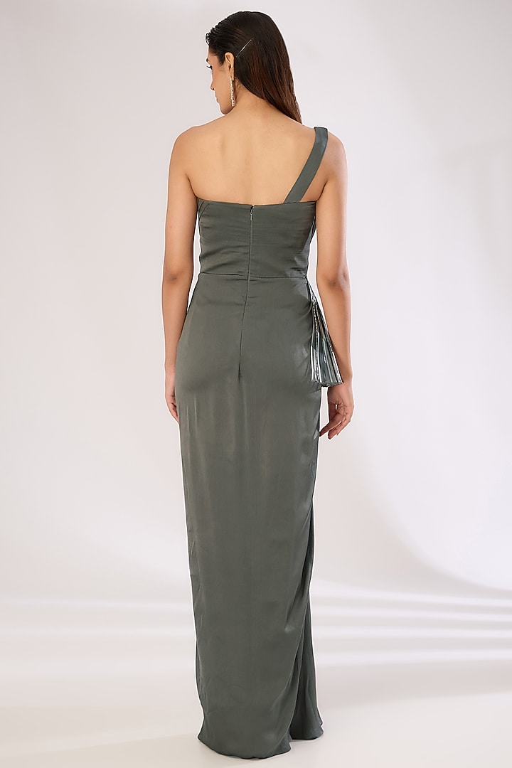 Charcoal Metallic Polymer Wedding Gown by Amit Aggarwal at Pernia's Pop Up Shop