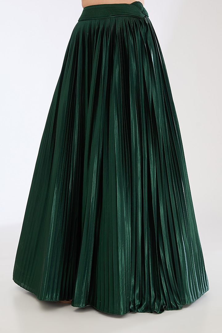 Emerald Green Interlock Jersey Draped Bridal Lehenga Set by Amit Aggarwal at Pernia's Pop Up Shop