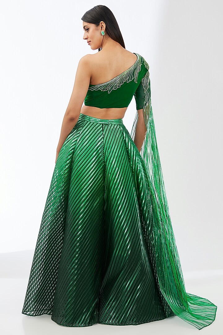 Emerald Metallic Stripe Bridal Lehenga Set by Amit Aggarwal at Pernia's Pop Up Shop
