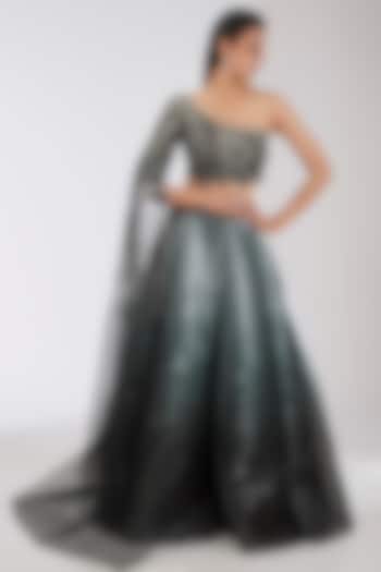 Black & Silver Crepe Chiffon Bridal lehenga for 22 Lehenga Set by Amit Aggarwal at Pernia's Pop Up Shop