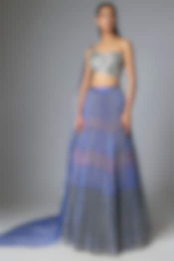 Ink Blue Organza Bridal Lehenga Set by Amit Aggarwal at Pernia's Pop Up Shop