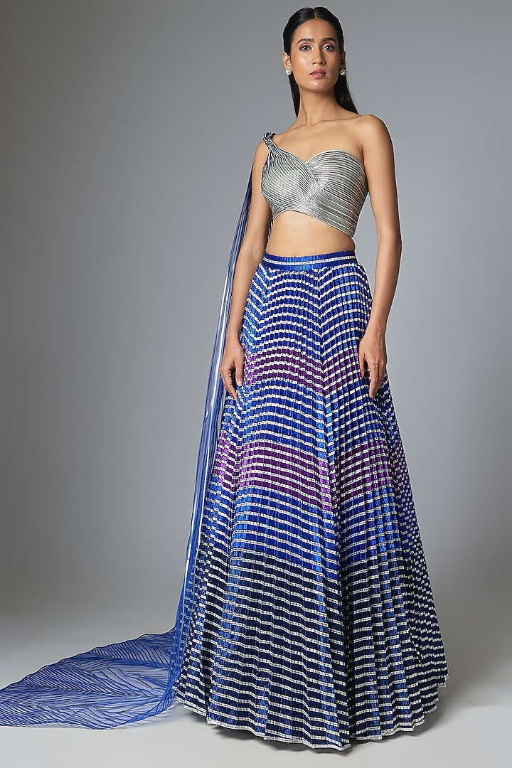 Ink Blue Organza Bridal Lehenga Set by Amit Aggarwal at Pernia's Pop Up Shop