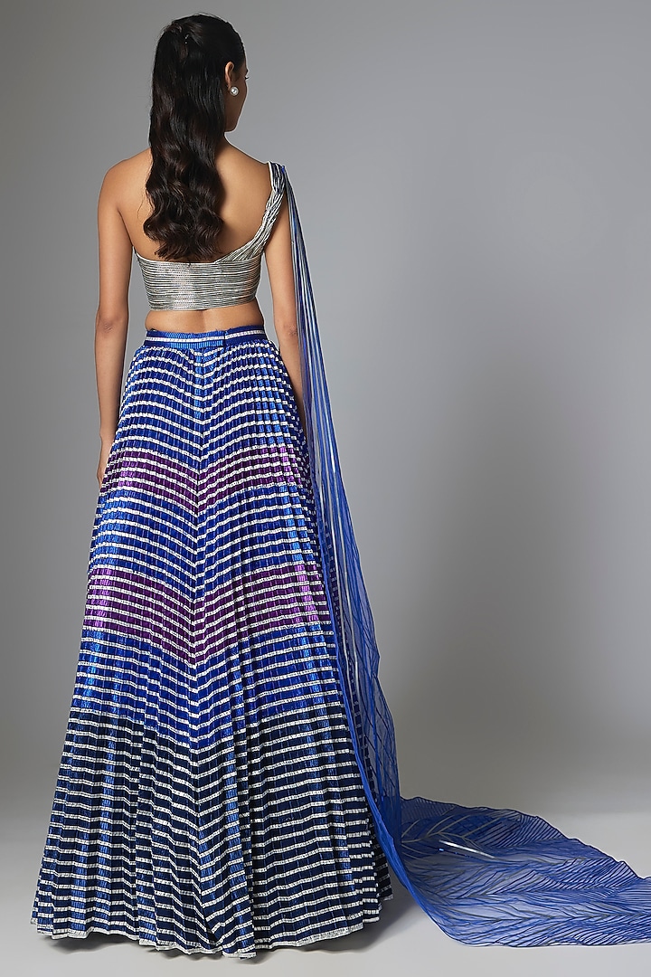 Ink Blue Organza Bridal Lehenga Set by Amit Aggarwal at Pernia's Pop Up Shop