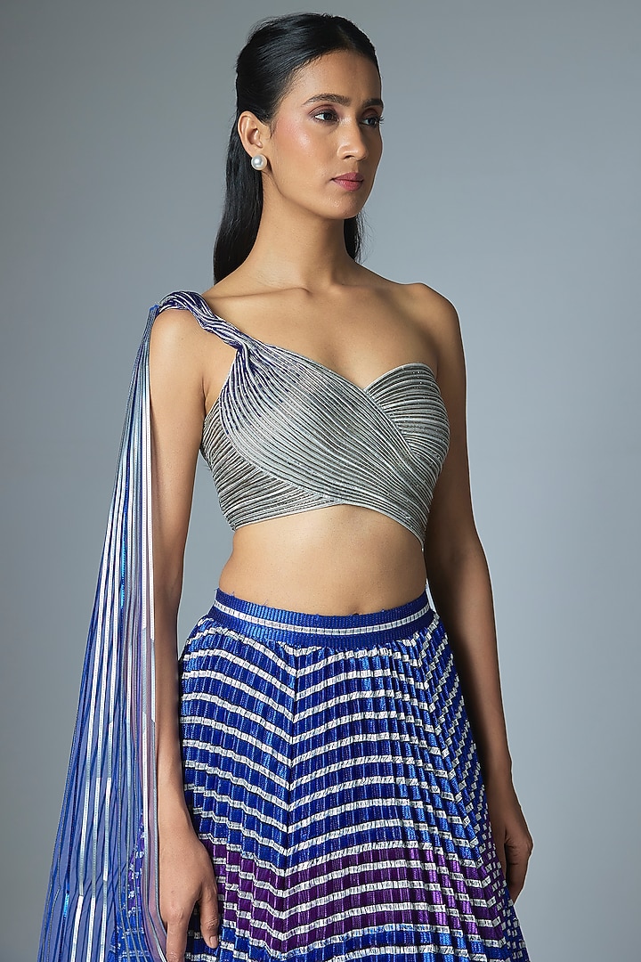 Ink Blue Organza Bridal Lehenga Set by Amit Aggarwal at Pernia's Pop Up Shop