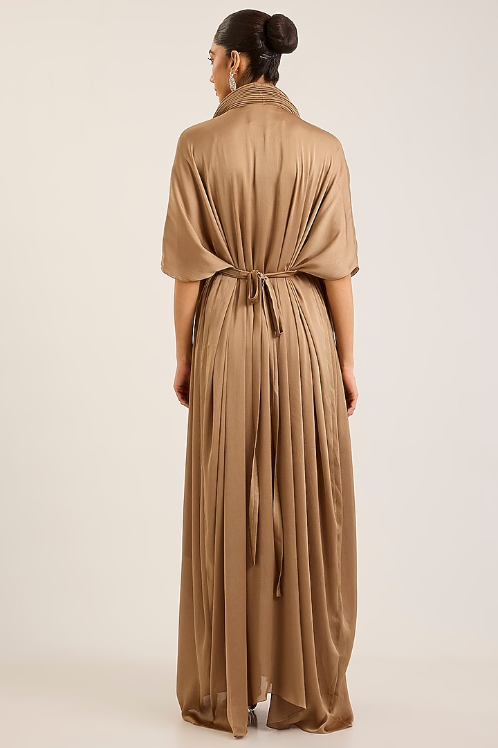 Gold Satin Chiffon Micro Pleated Cocktail Dress by Amit Aggarwal at Pernia's Pop Up Shop