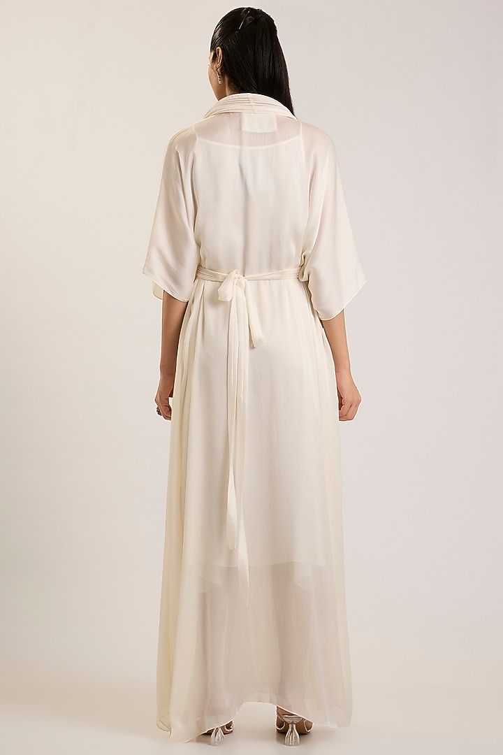Pearl White Satin Chiffon Kaftan Dress by Amit Aggarwal at Pernia's Pop Up Shop