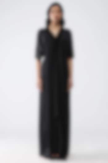 Black Satin Chiffon Maxi Cocktail Dress by Amit Aggarwal at Pernia's Pop Up Shop