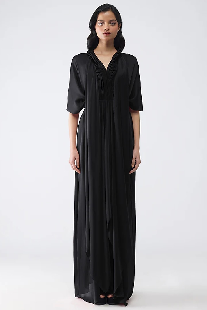 Black Satin Chiffon Maxi Cocktail Dress by Amit Aggarwal at Pernia's Pop Up Shop