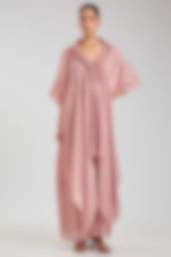 Blush Pink Satin Chiffon Layered Kaftan Cocktail Dress by Amit Aggarwal at Pernia's Pop Up Shop