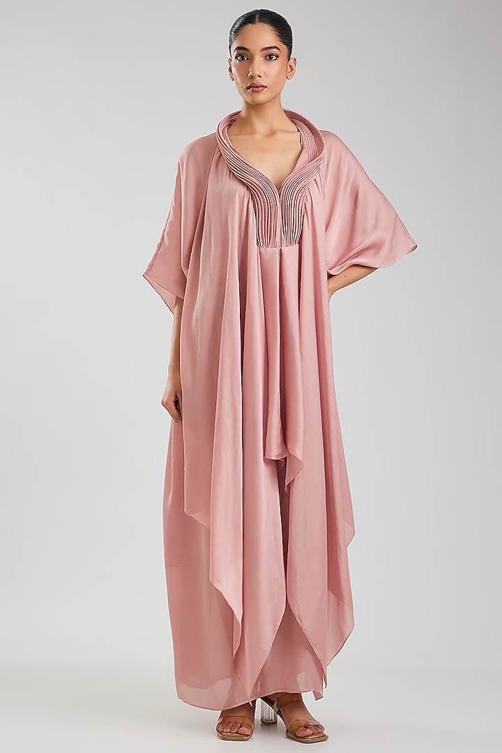 Blush Pink Satin Chiffon Layered Kaftan Cocktail Dress by Amit Aggarwal at Pernia's Pop Up Shop