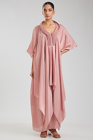 Blush Pink Satin Chiffon Layered Kaftan Dress by Amit Aggarwal