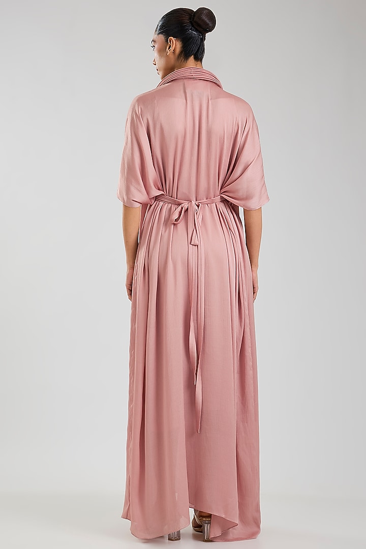 Blush Pink Satin Chiffon Layered Kaftan Cocktail Dress by Amit Aggarwal at Pernia's Pop Up Shop