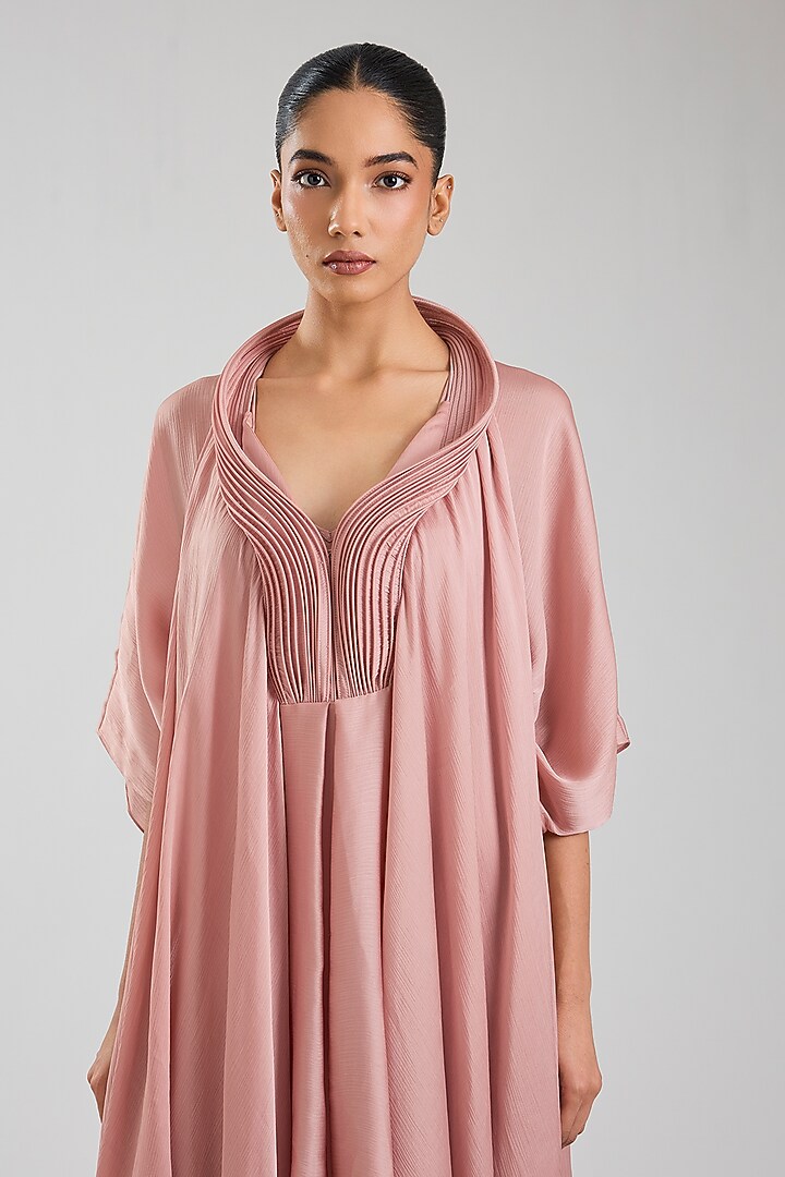 Blush Pink Satin Chiffon Layered Kaftan Cocktail Dress by Amit Aggarwal at Pernia's Pop Up Shop