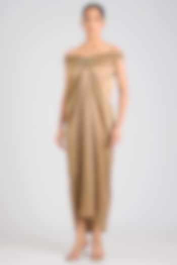 Gold Satin Chiffon Cocktail Dress by Amit Aggarwal at Pernia's Pop Up Shop