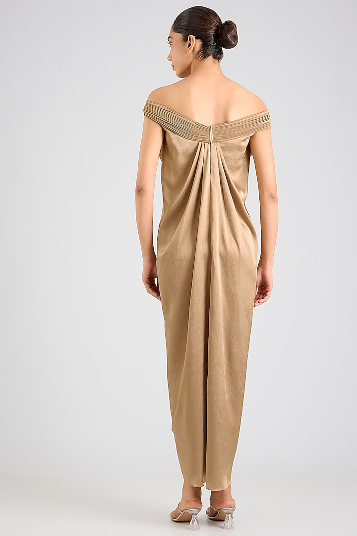 Gold Satin Chiffon Cocktail Dress by Amit Aggarwal at Pernia's Pop Up Shop