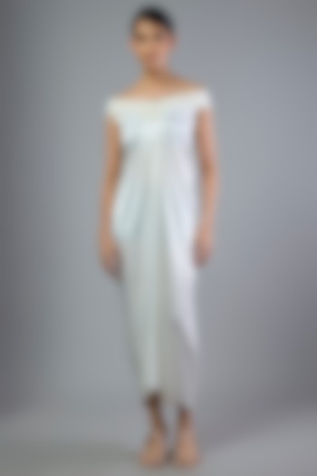 Pearl White Satin Chiffon Maxi Cocktail Dress by Amit Aggarwal at Pernia's Pop Up Shop