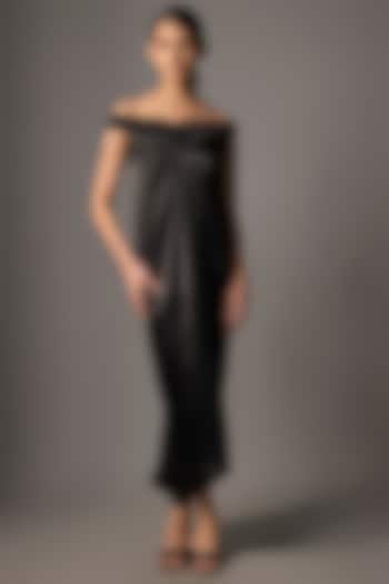 Black Satin Chiffon Midi Cocktail Dress by Amit Aggarwal at Pernia's Pop Up Shop