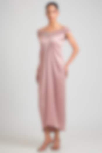 Blush Satin Chiffon Off-Shoulder Cocktail Dress by Amit Aggarwal at Pernia's Pop Up Shop