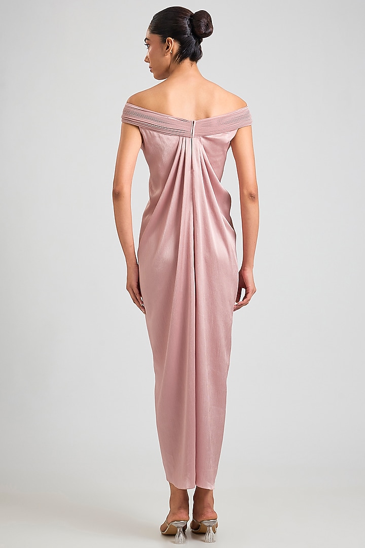 Blush Satin Chiffon Off-Shoulder Cocktail Dress by Amit Aggarwal at Pernia's Pop Up Shop