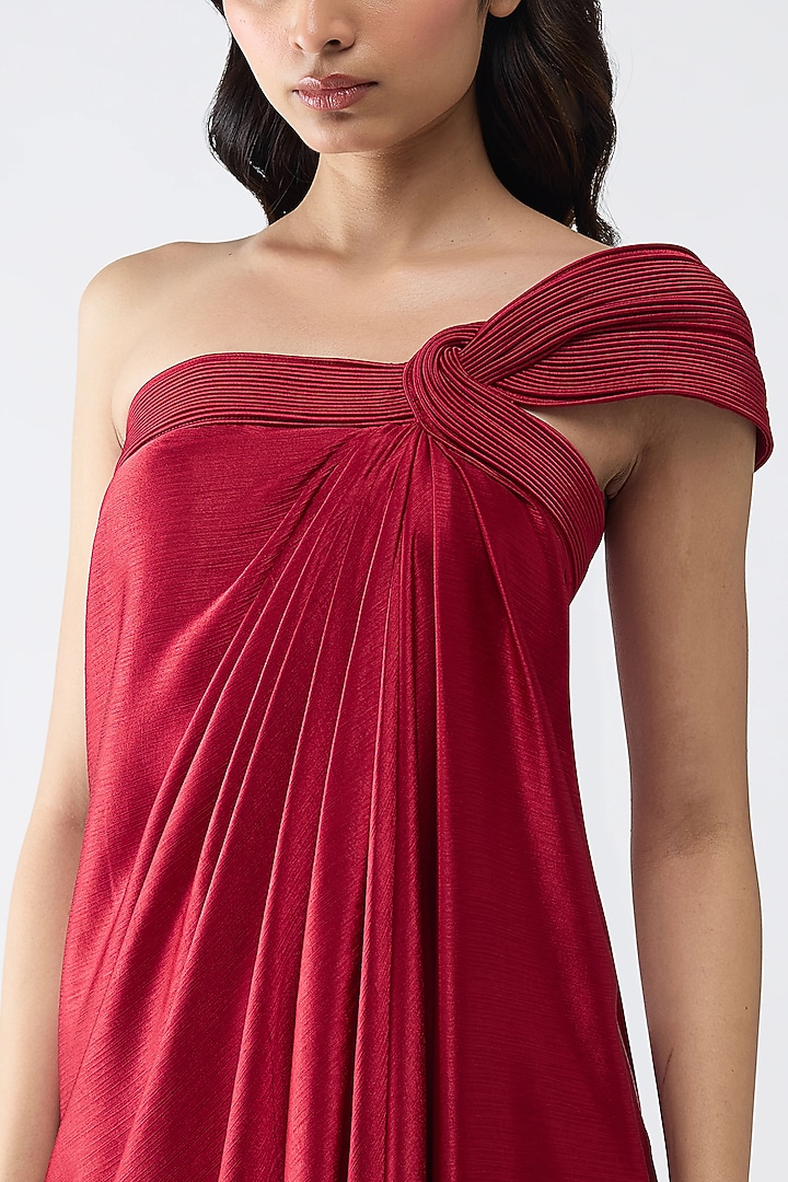 Deep Red Satin Chiffon Maxi Cocktail Dress by Amit Aggarwal at Pernia's Pop Up Shop
