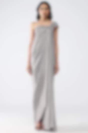 Steel Grey Satin Chiffon Maxi Cocktail Dress by Amit Aggarwal at Pernia's Pop Up Shop