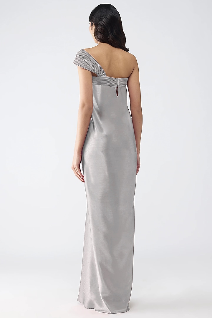 Steel Grey Satin Chiffon Maxi Cocktail Dress by Amit Aggarwal at Pernia's Pop Up Shop