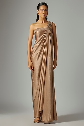 gold western dress Metallic Taupe Embellished Indo Western Gown main image 0