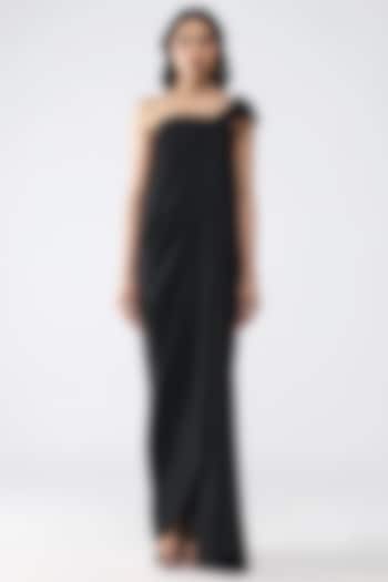 Black Satin Chiffon Maxi Cocktail Dress by Amit Aggarwal at Pernia's Pop Up Shop
