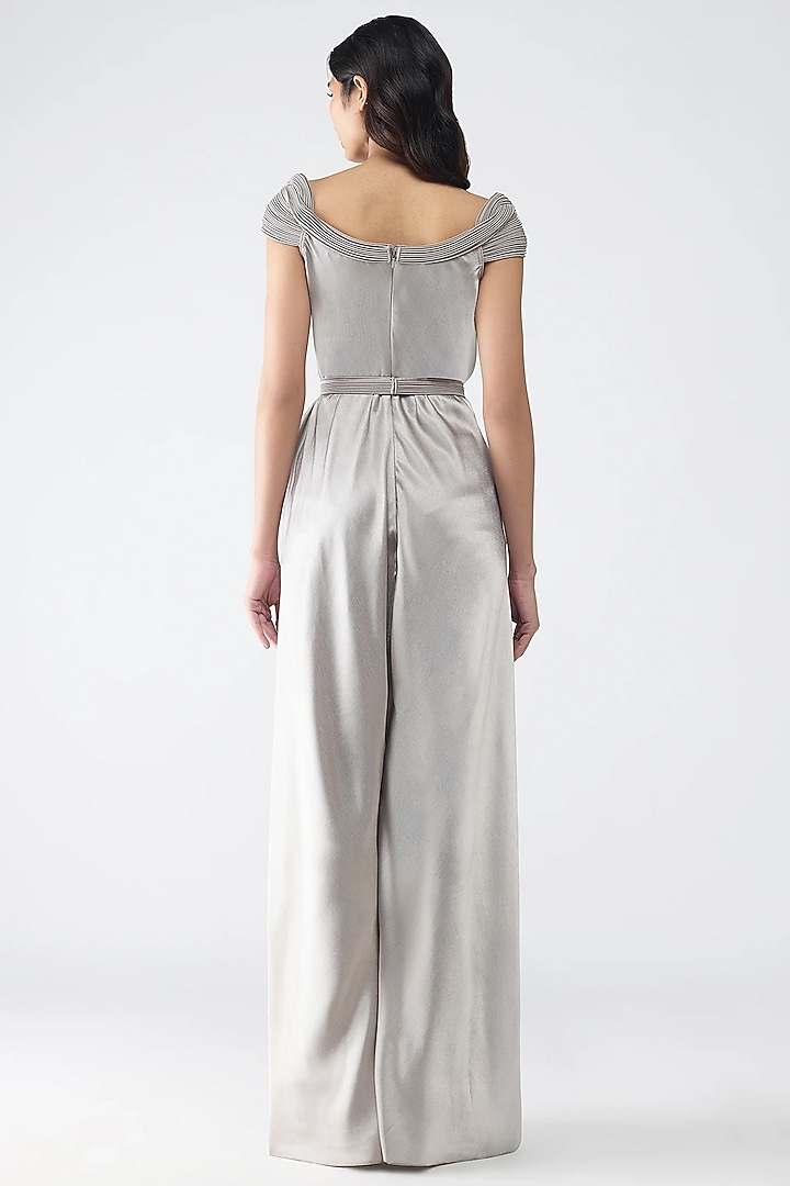 Steel Satin Chiffon Jumpsuit by Amit Aggarwal at Pernia's Pop Up Shop
