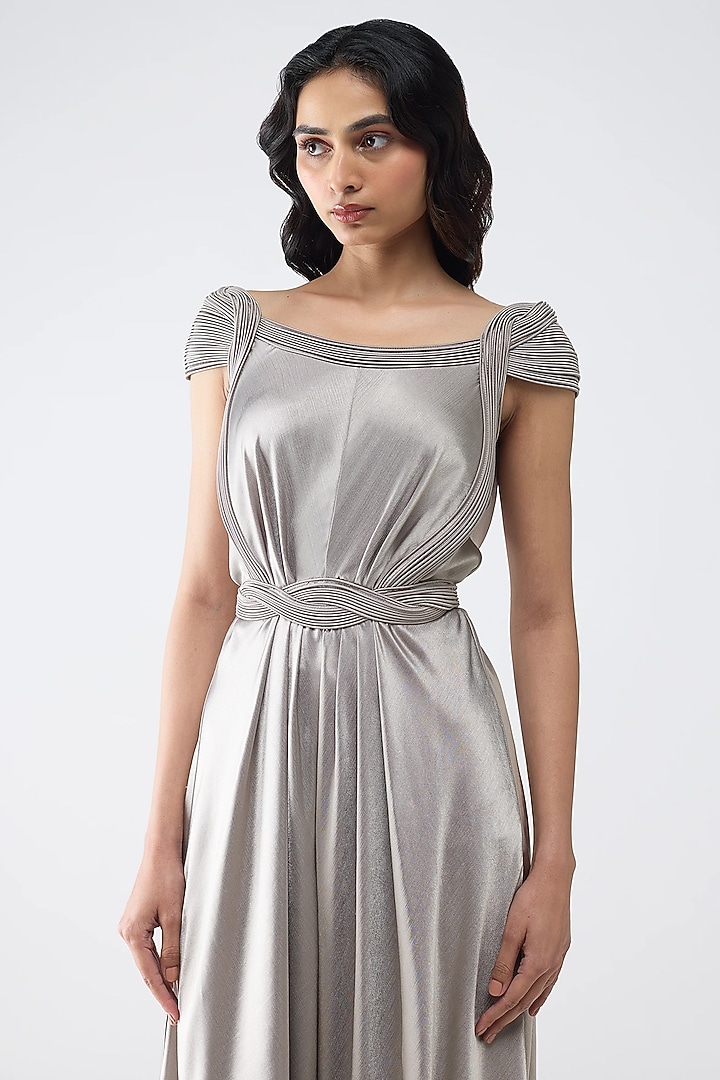 Steel Satin Chiffon Jumpsuit by Amit Aggarwal at Pernia's Pop Up Shop