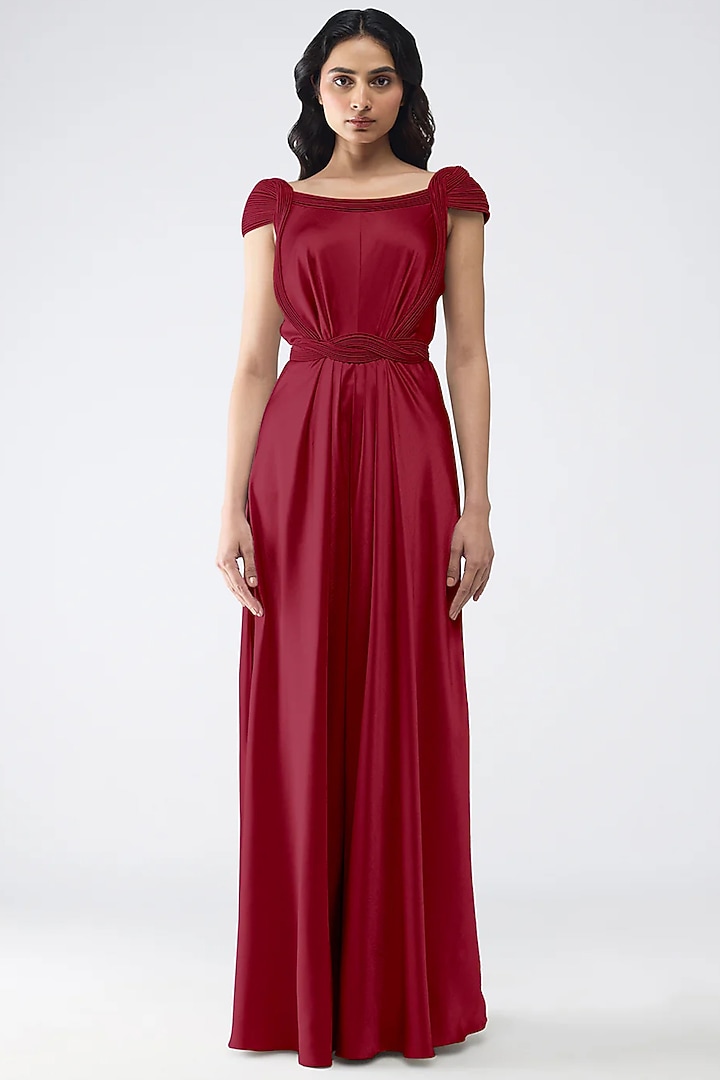 Deep Red Polyester Engagement Gown by Amit Aggarwal at Pernia's Pop Up Shop