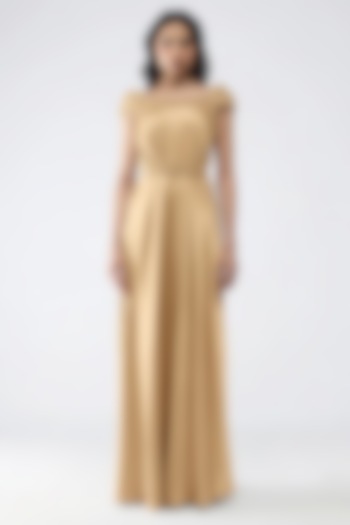 Golden Polyester Engagement Gown by Amit Aggarwal at Pernia's Pop Up Shop