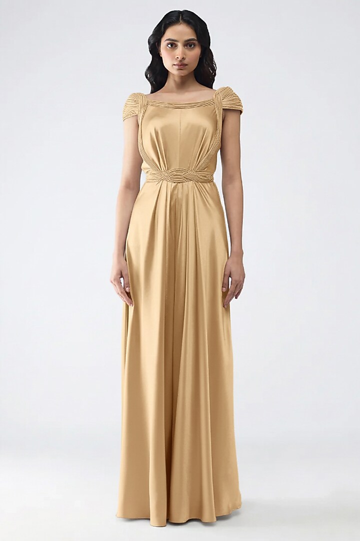 Golden Polyester Engagement Gown by Amit Aggarwal at Pernia's Pop Up Shop