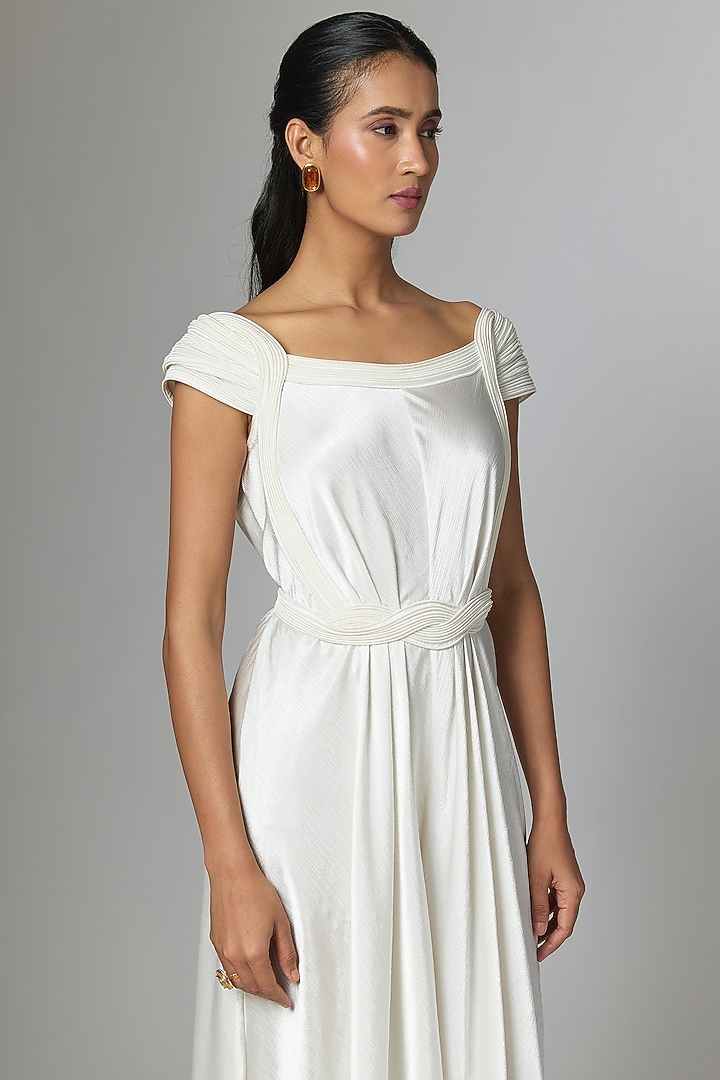 Pearl White Satin Chiffon Jumpsuit by Amit Aggarwal at Pernia's Pop Up Shop