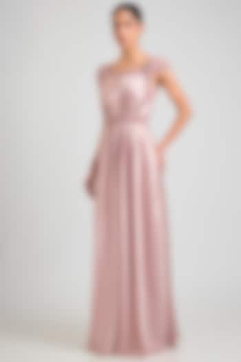 Blush Satin Chiffon Pleated Jumpsuit by Amit Aggarwal at Pernia's Pop Up Shop