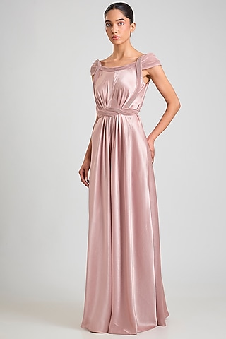 Blush Satin Chiffon Pleated Jumpsuit by Amit Aggarwal