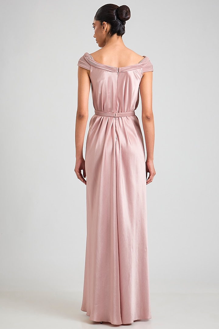 Blush Satin Chiffon Pleated Jumpsuit by Amit Aggarwal at Pernia's Pop Up Shop