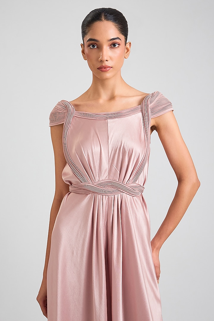 Blush Satin Chiffon Pleated Jumpsuit by Amit Aggarwal at Pernia's Pop Up Shop